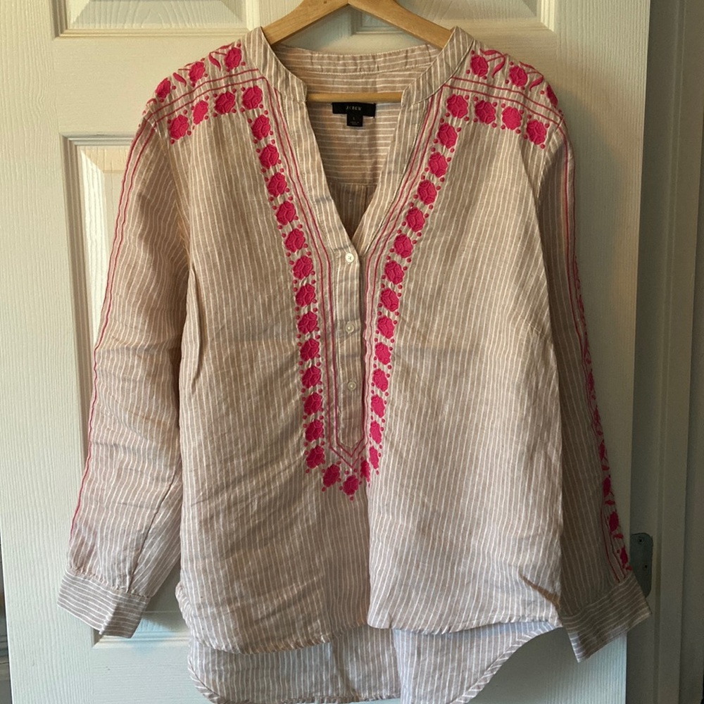 J. Crew embroidered linen top, gorgeous!